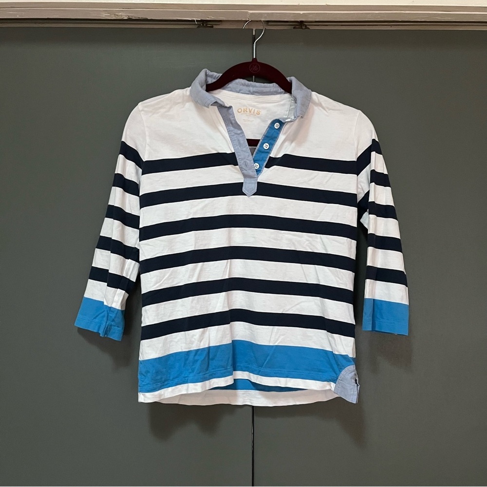 Orvis Women’s Polo Striped Blue Size Small 100% Cotton - Picture 6 of 6